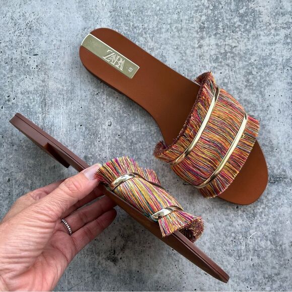 Zara Colorful Fringe Flats 40 - Picture 2 of 5